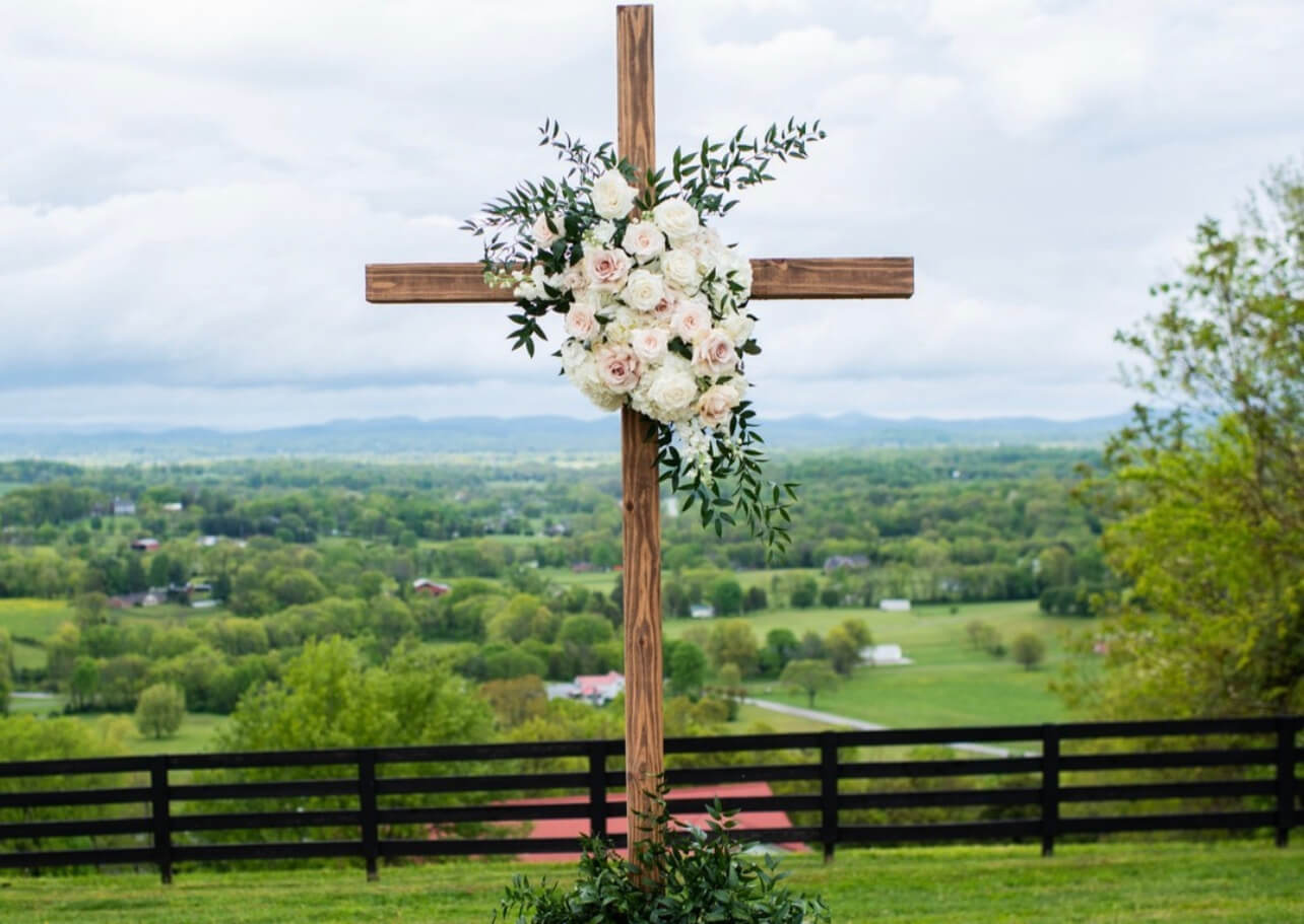 Rustic cross wedding arch for Tennessee wedding